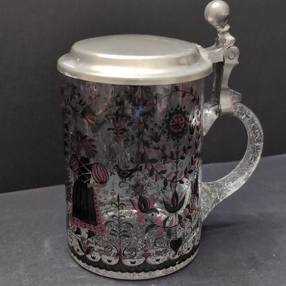 VGT,German Rein Zinn Glass Beer Stein With a Pewter Hinged Lid. - Picture 1 of 9